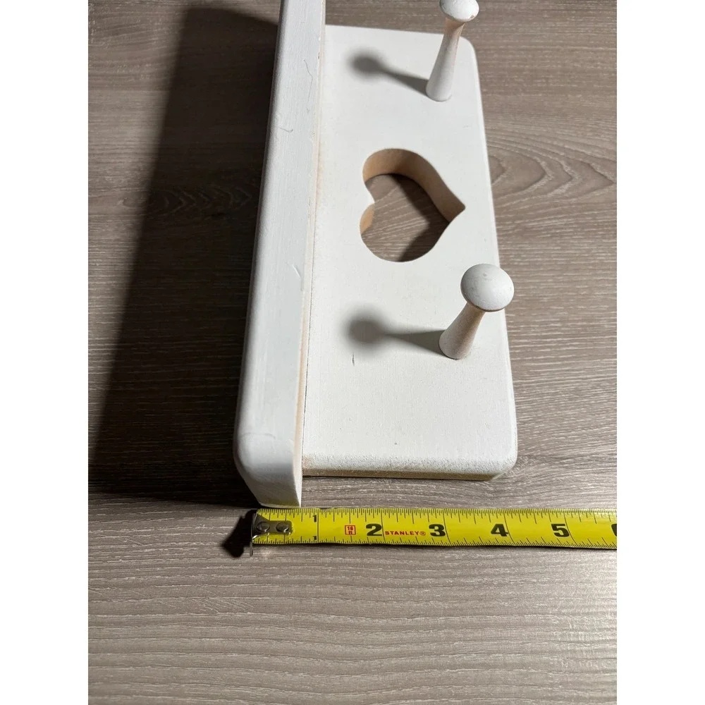 Wooden Heart‎ Cutout Wall Shelf 2 Peg Hooks Shabby Chic Farmhouse Cottagecore